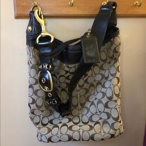 Coach Signature Brown & Black leather trim & strap